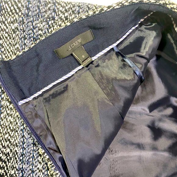 J. Crew Beautiful Blue White Fringe Pencil Skirt Boucle Tweed EUC Lined Size 6 - Picture 6 of 8